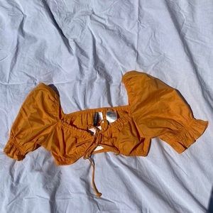 Orange puff sleeve crop top